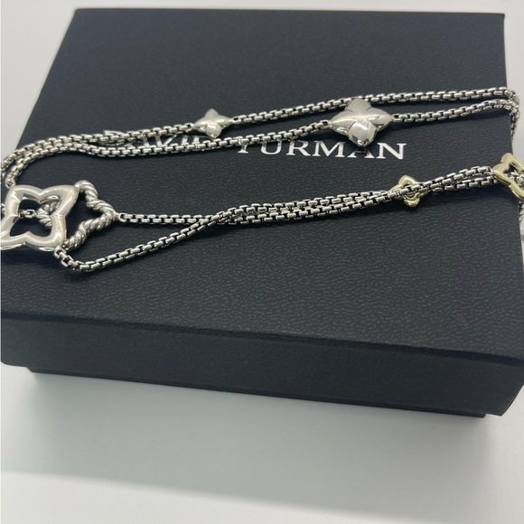 David Yurman Quatrefoil Box Chain Necklace, Silver and 14k Gold - Picture 14 of 16